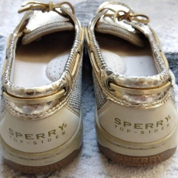 Sperry Top Sider Gold Metallic Leather Snakeskin Preppy Loafer Size 7.5 - Picture 5 of 9